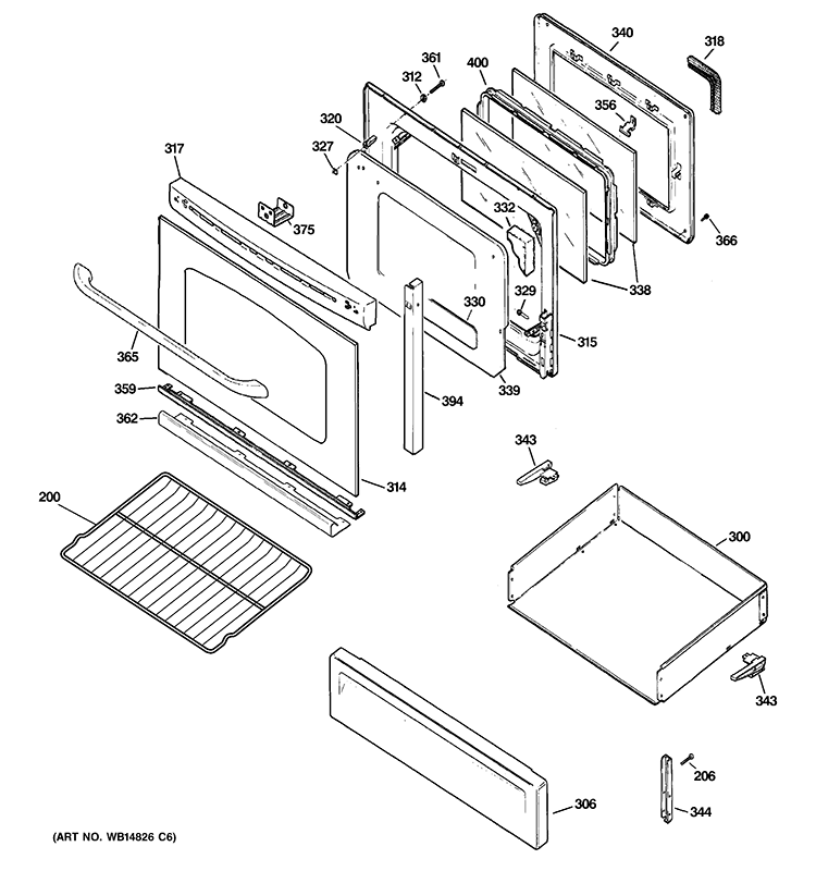 DOOR & DRAWER PARTS Diagram and Parts List for JGB810DET2BB  General Electric Range