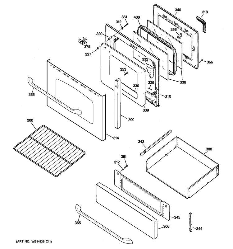 DOOR & DRAWER PARTS Diagram and Parts List for JGB810SET2SS  General Electric Range