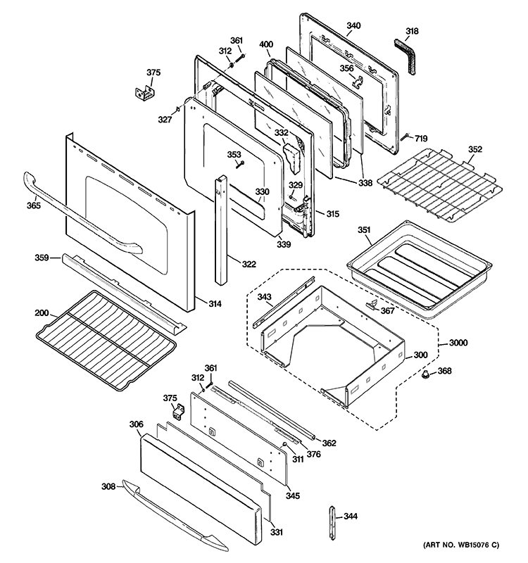 DOOR & DRAWER PARTS Diagram and Parts List for JGB840SET2SS  General Electric Range
