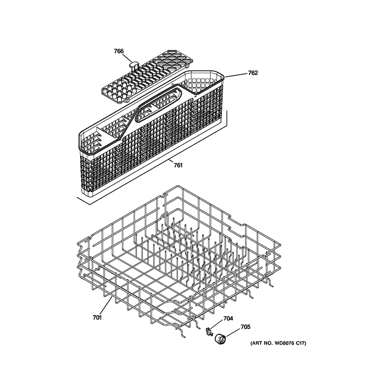 LOWER RACK ASSEMBLY Diagram and Parts List for GLD4604V00WW  General Electric Dishwasher