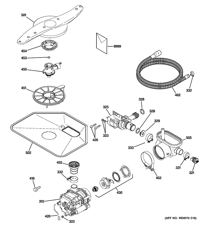 MOTOR-PUMP MECHANISM Diagram and Parts List for GLD4604V00WW  General Electric Dishwasher
