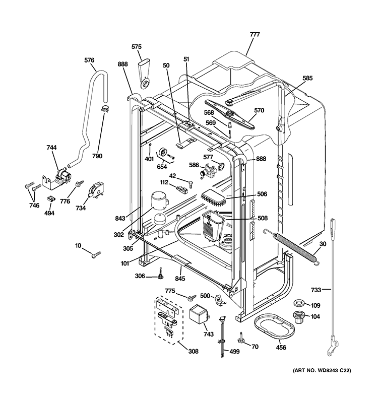 BODY PARTS Diagram and Parts List for GLD5600V00BB  General Electric Dishwasher
