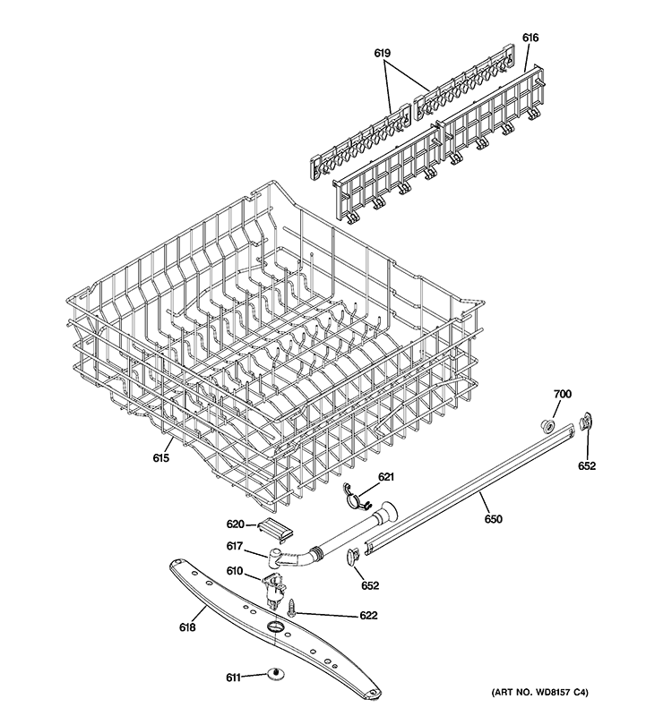 UPPER RACK ASSEMBLY Diagram and Parts List for GLD5604V00WW  General Electric Dishwasher