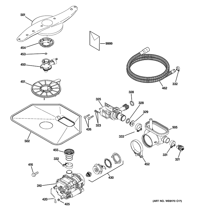 MOTOR-PUMP MECHANISM Diagram and Parts List for GLD5604V00WW  General Electric Dishwasher