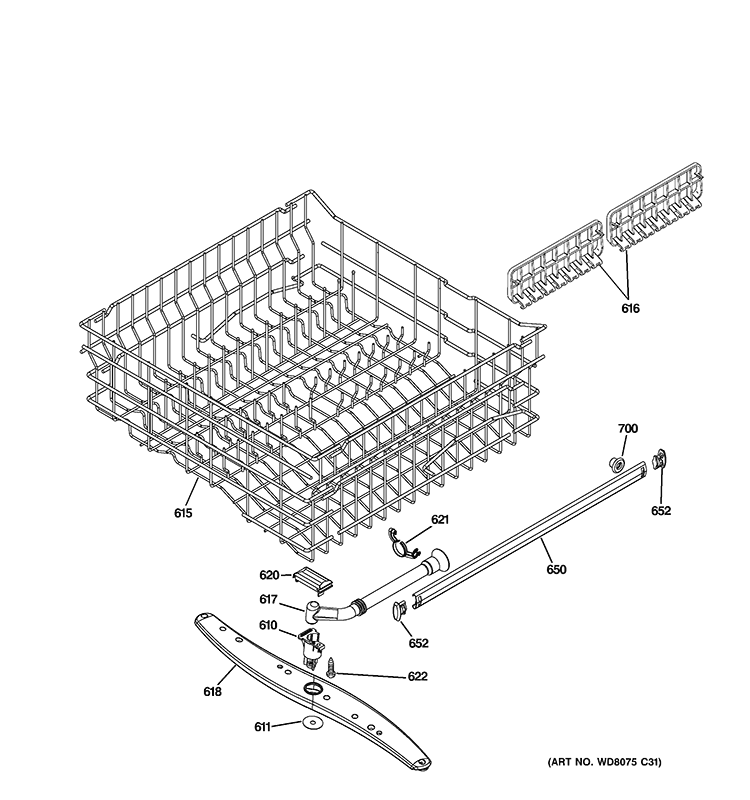 UPPER RACK ASSEMBLY Diagram and Parts List for GLD5660V00SS  General Electric Dishwasher