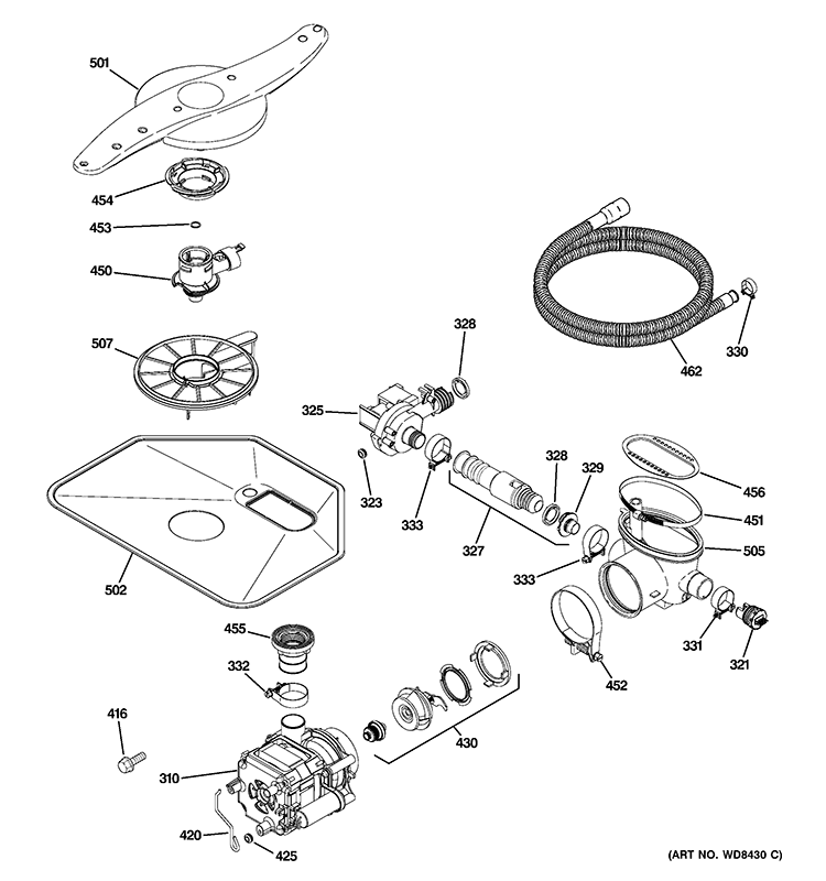 MOTOR-PUMP MECHANISM Diagram and Parts List for ZBD6920V00SS  General Electric Dishwasher