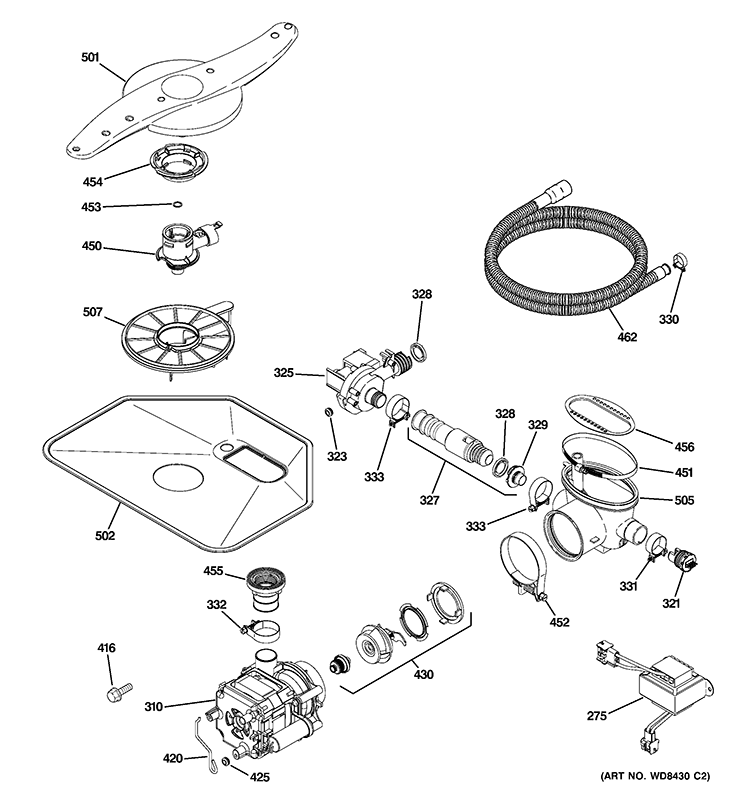 MOTOR-PUMP MECHANISM Diagram and Parts List for ZBD7920V00SS  General Electric Dishwasher