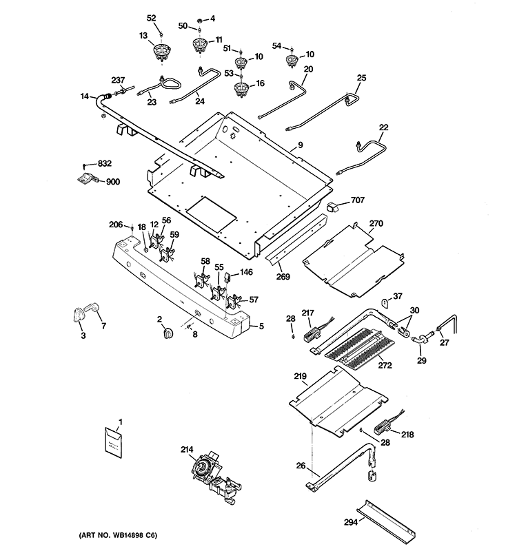 GAS & BURNER PARTS Diagram and Parts List for JGB600DET2BB  General Electric Range