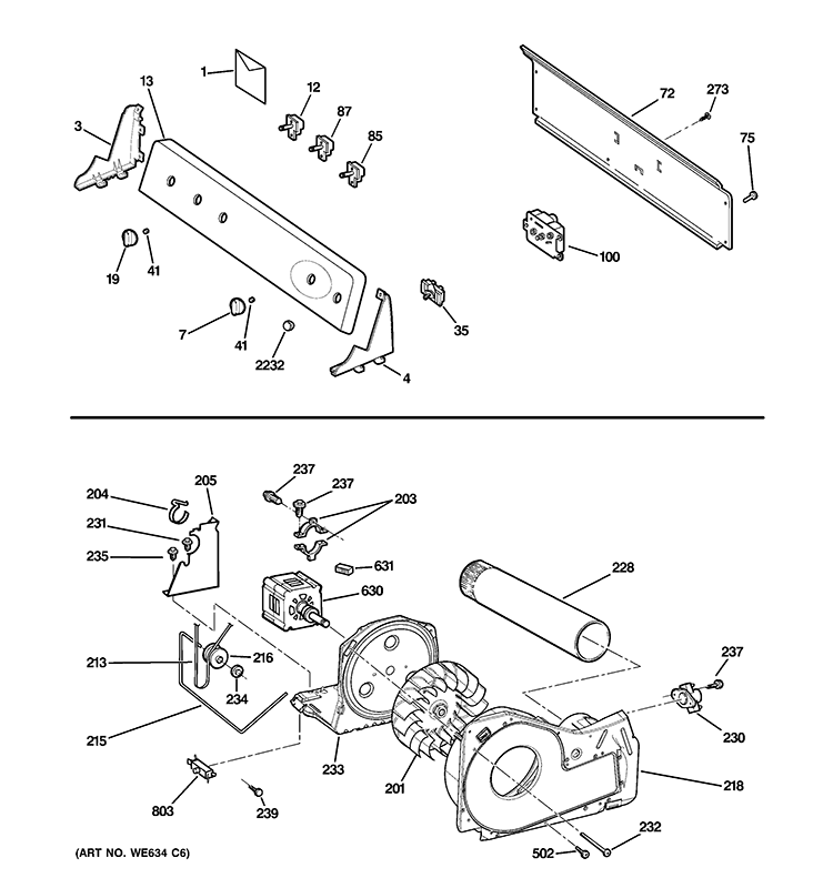 BACKSPLASH, BLOWER & MOTOR ASSEMBLY Diagram and Parts List for GLDP280GD0WS  General Electric Dryer