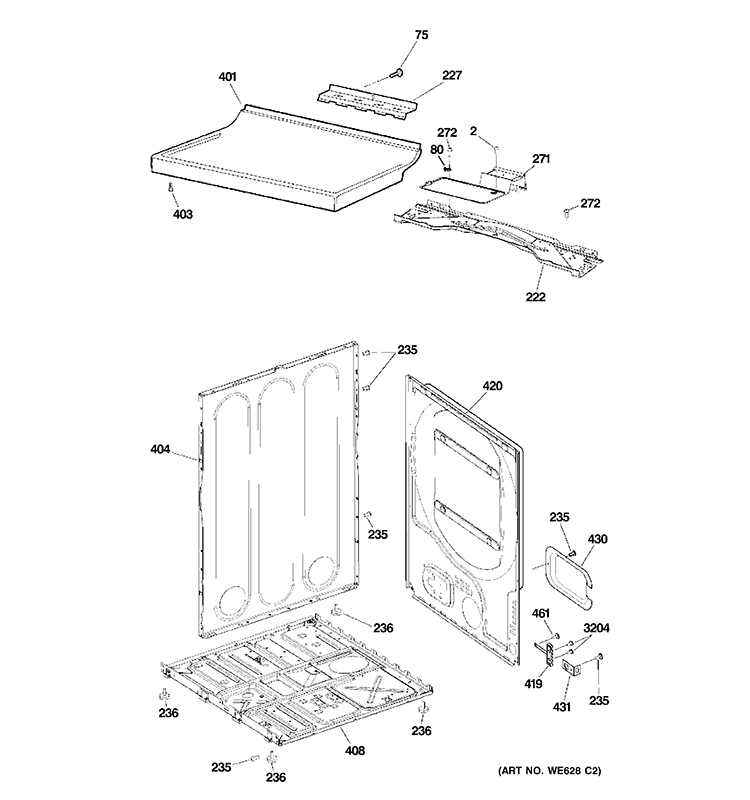CABINET & TOP PANEL Diagram and Parts List for GTDL210ED0WW  General Electric Dryer