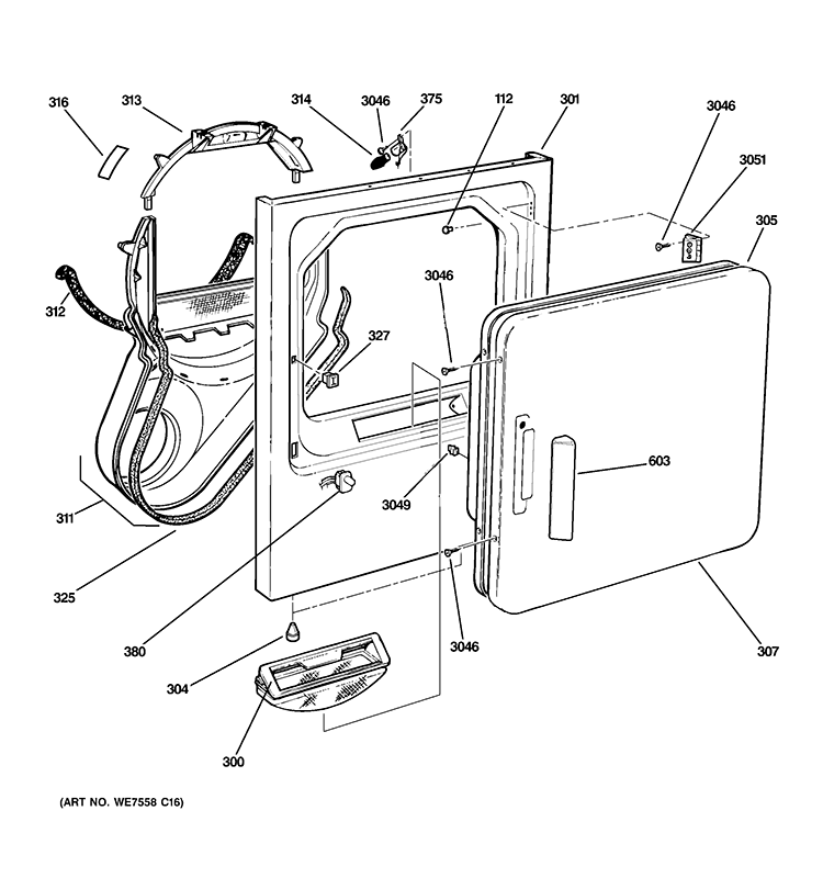 FRONT PANEL &  DOOR Diagram and Parts List for GTDL210GD0WW  General Electric Dryer