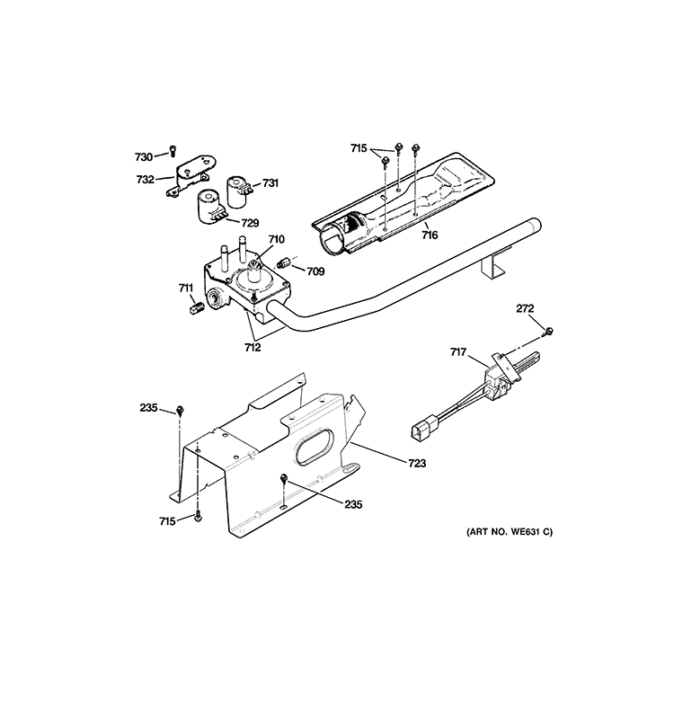 GAS VALVE & BURNER ASSEMBLY Diagram and Parts List for GRDN550GD0WS  General Electric Dryer