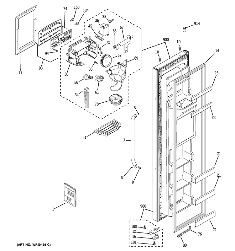 FREEZER DOOR Diagram and Parts List for GSS22SGRBSS  General Electric Refrigerator