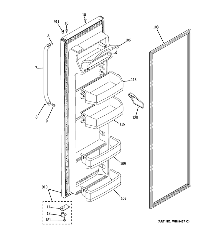 FRESH FOOD DOOR Diagram and Parts List for GSS22SGRBSS  General Electric Refrigerator