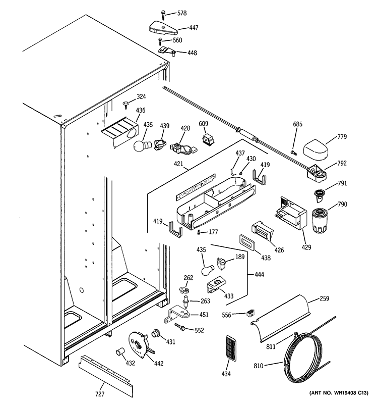 FRESH FOOD SECTION Diagram and Parts List for GSS22SGRBSS  General Electric Refrigerator