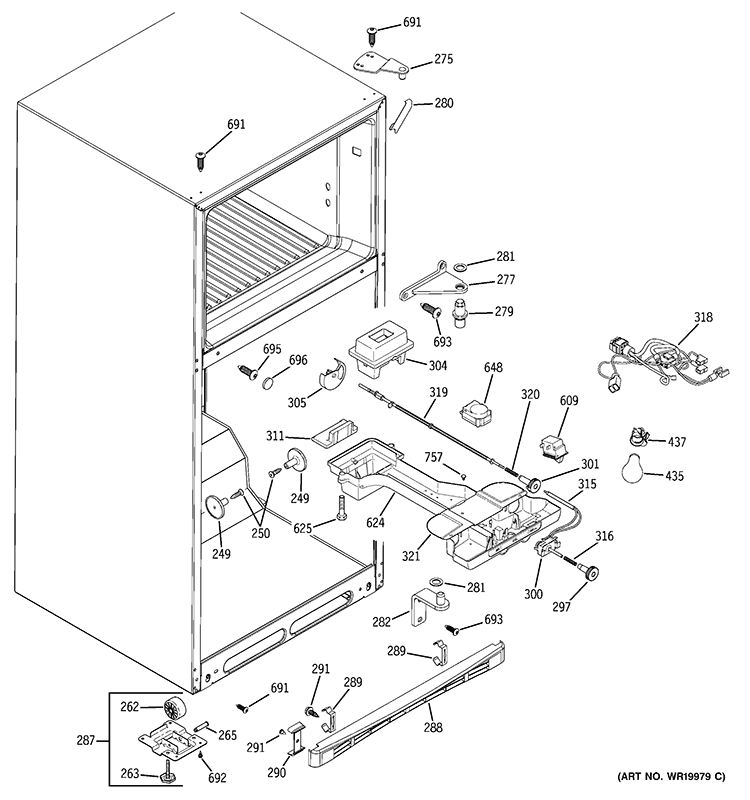 FRESH FOOD SECTION Diagram and Parts List for GTS18WCPWRCC  General Electric Refrigerator