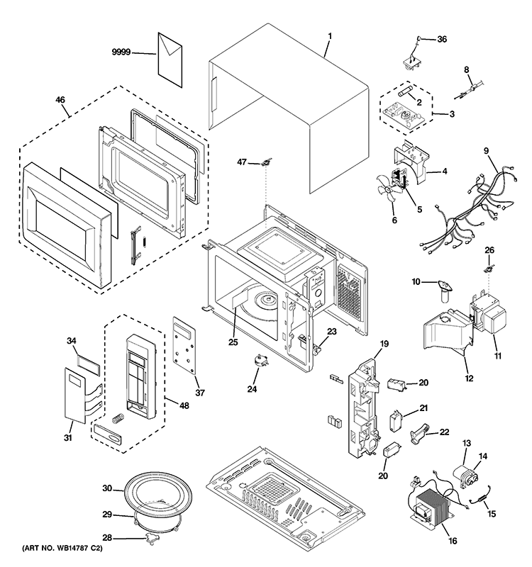 MICROWAVE Diagram and Parts List for JES1160DP1BB  General Electric Microwave