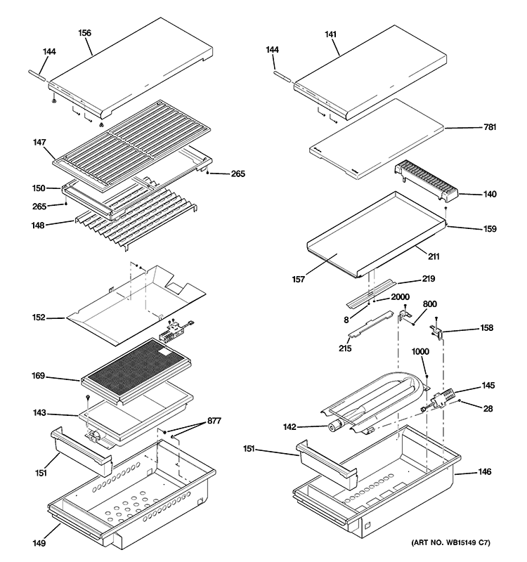GRILL & GRIDDLE ASSEMBLY Diagram and Parts List for ZGU484NGP7SS  General Electric Cooktop