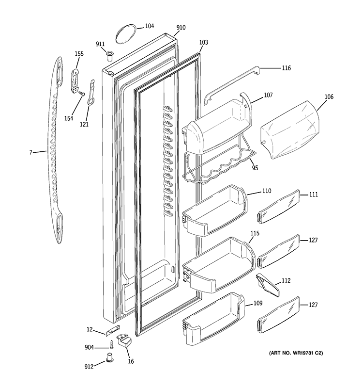 FRESH FOOD DOOR Diagram and Parts List for PSC23MGTCCC  General Electric Refrigerator
