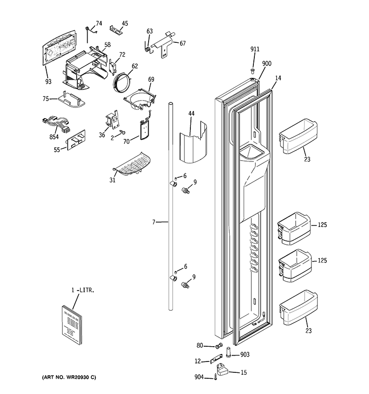 FREEZER DOOR Diagram and Parts List for RCA24KGBBFSS  General Electric Refrigerator