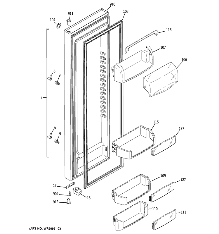 FRESH FOOD DOOR Diagram and Parts List for RCA24KGBBFWW  General Electric Refrigerator
