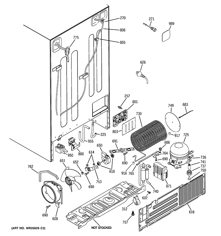 SEALED SYSTEM & MOTHER BOARD Diagram and Parts List for RCA24VGBBFWW  General Electric Refrigerator