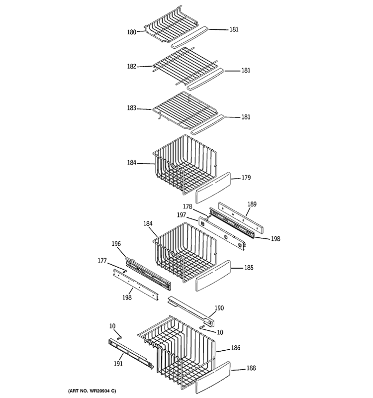 FREEZER SHELVES Diagram and Parts List for RCA24VGBBFWW  General Electric Refrigerator