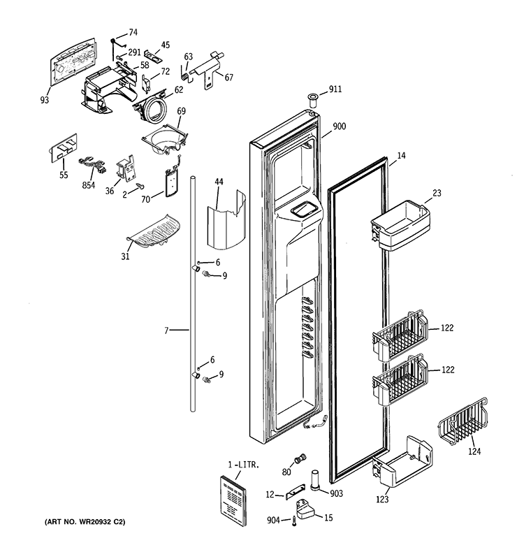 FREEZER DOOR Diagram and Parts List for RCA24VGBBFSS  General Electric Refrigerator