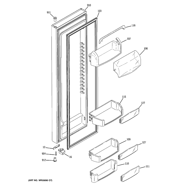 FRESH FOOD DOOR Diagram and Parts List for RCE24KGBBFNB  General Electric Refrigerator