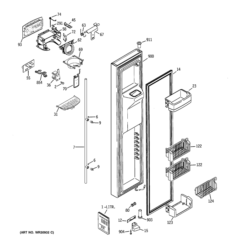 FREEZER DOOR Diagram and Parts List for RCE24VGBBFWW  General Electric Refrigerator