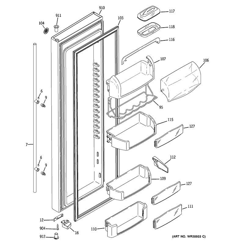 FRESH FOOD DOOR Diagram and Parts List for RCE24VGBBFSS  General Electric Refrigerator