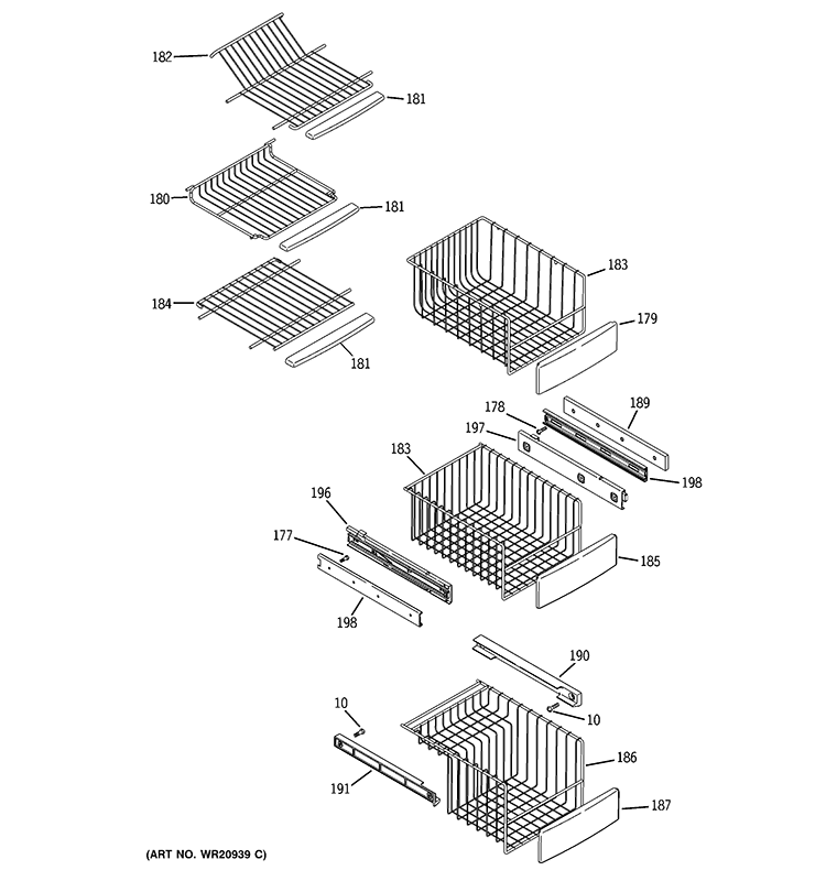 FREEZER SHELVES Diagram and Parts List for RCE25RGBBFSS  General Electric Refrigerator