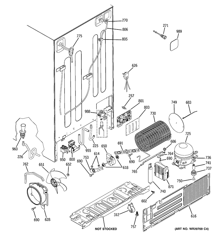 SEALED SYSTEM & MOTHER BOARD Diagram and Parts List for RCE25RGBBFSV  General Electric Refrigerator