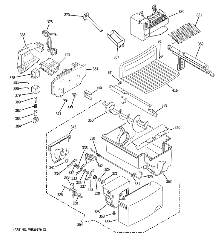 ICE MAKER & DISPENSER Diagram and Parts List for RCE25RGBBFSV  General Electric Refrigerator