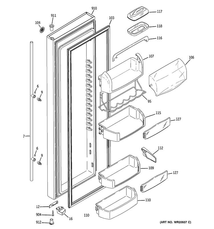FRESH FOOD DOOR Diagram and Parts List for RCE25RGBBFWW  General Electric Refrigerator