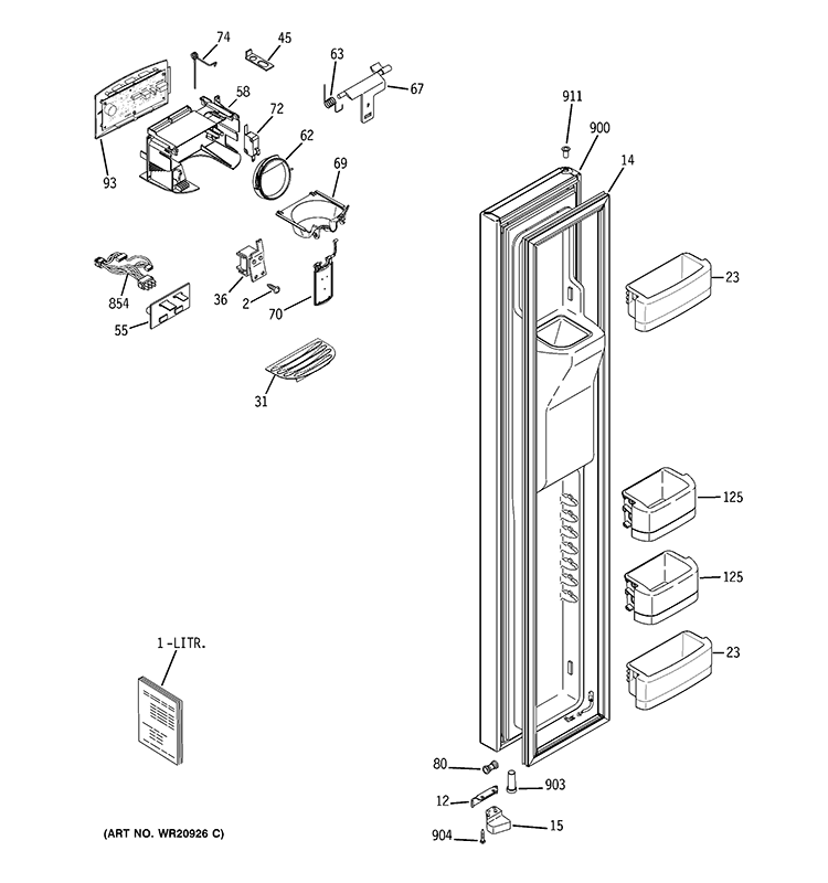 FREEZER DOOR Diagram and Parts List for RCU24KGBBFNB  General Electric Refrigerator