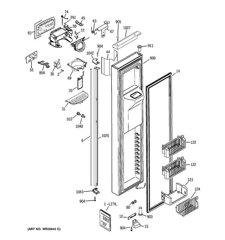 FREEZER DOOR Diagram and Parts List for RIE24VGBBFSV  General Electric Refrigerator
