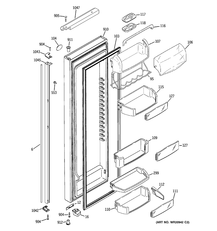 FRESH FOOD DOOR Diagram and Parts List for RIE24VGBBFSV  General Electric Refrigerator