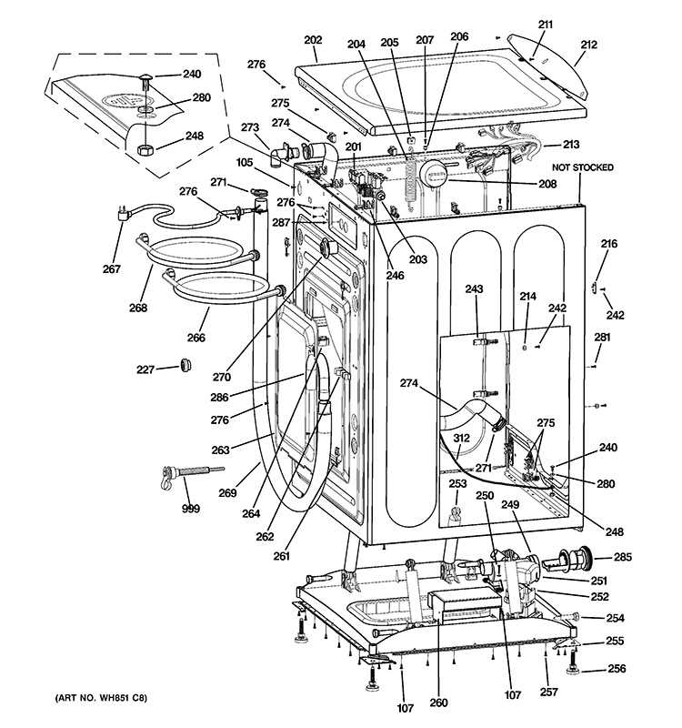 CABINET & TOP PANEL Diagram and Parts List for GFAN1100L4WW  General Electric Washer