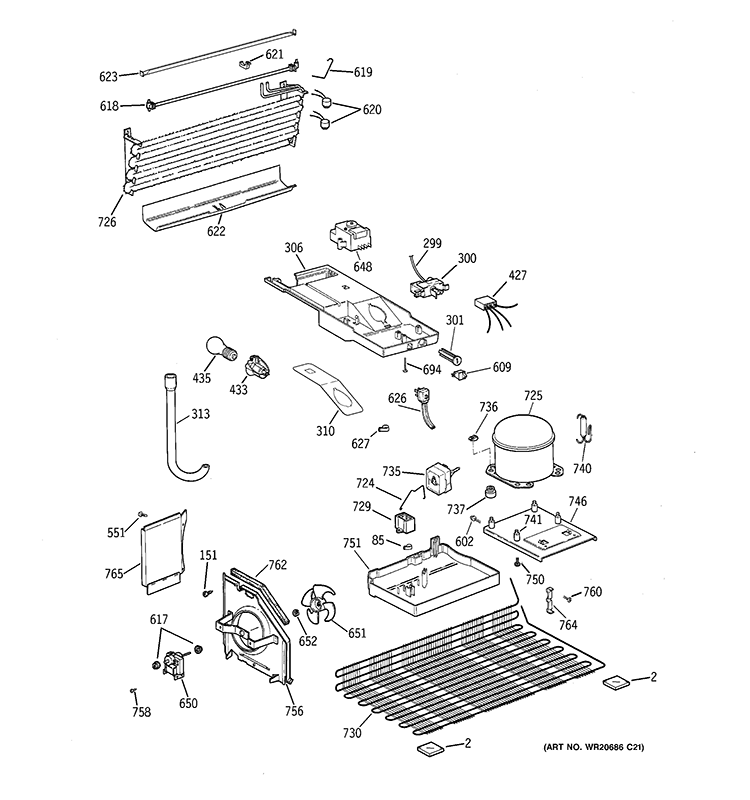 UNIT PARTS Diagram and Parts List for GTJ18GCDCRSA  General Electric Refrigerator