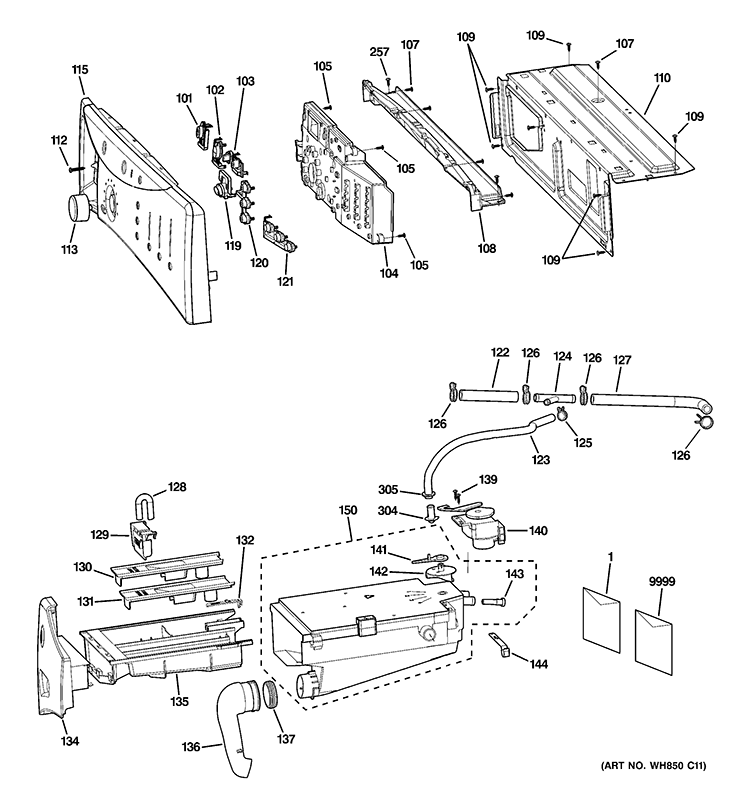 CONTROLS & DISPENSER Diagram and Parts List for WCVH6800J5MS  General Electric Washer
