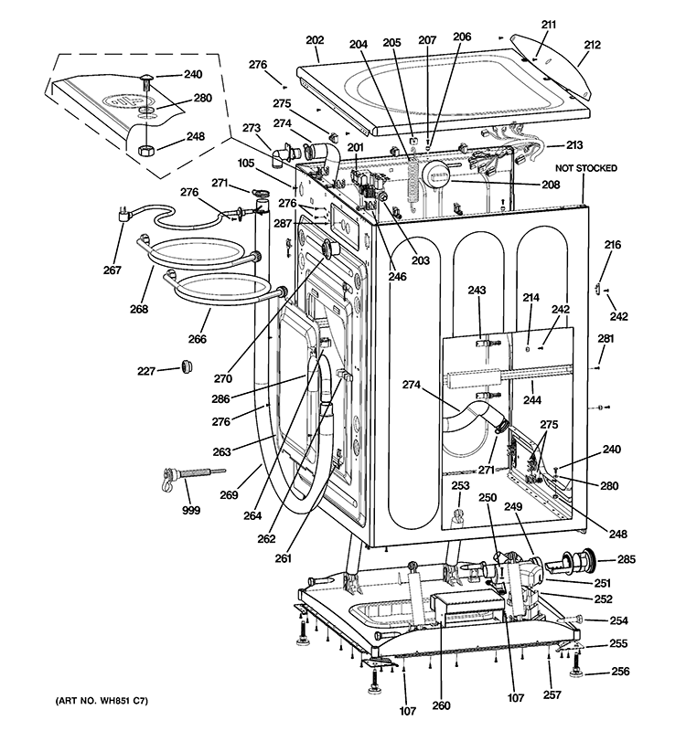 CABINET & TOP PANEL Diagram and Parts List for WCVH6800J5MS  General Electric Washer