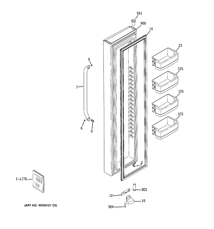 FREEZER DOOR Diagram and Parts List for GCA23LBYDFWW  General Electric Refrigerator