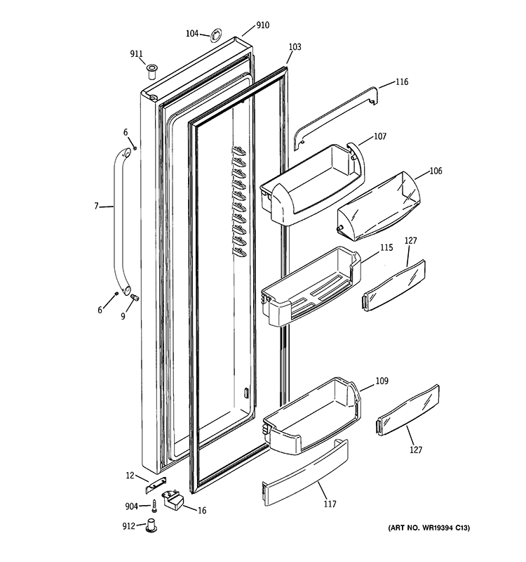 FRESH FOOD DOOR Diagram and Parts List for GCE21LGYDFSS  General Electric Refrigerator