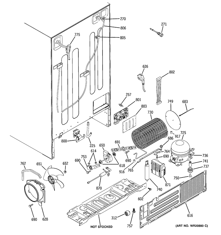 SEALED SYSTEM & MOTHER BOARD Diagram and Parts List for GCE21XGYDFWW  General Electric Refrigerator