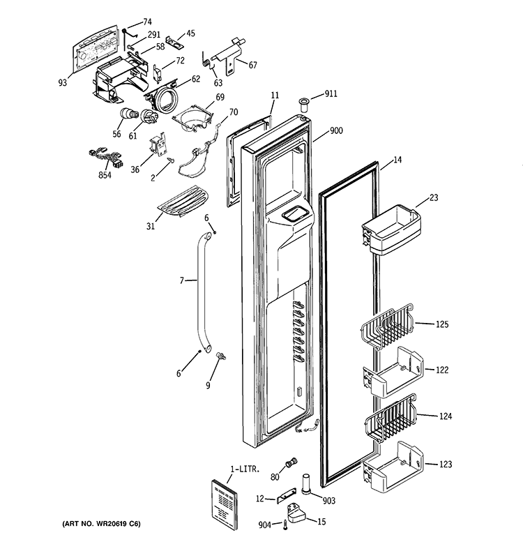 FREEZER DOOR Diagram and Parts List for GCE21XGYDFNB  General Electric Refrigerator