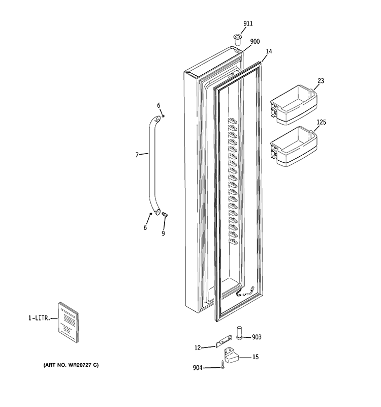 FREEZER DOOR Diagram and Parts List for GCE23LBYDFBB  General Electric Refrigerator