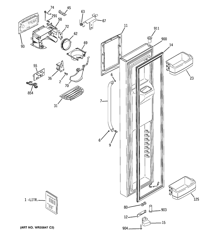FREEZER DOOR Diagram and Parts List for GCE23LGYDFLS  General Electric Refrigerator