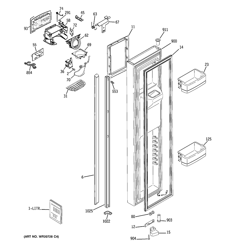 FREEZER DOOR Diagram and Parts List for GCE23LGYDFLV  General Electric Refrigerator