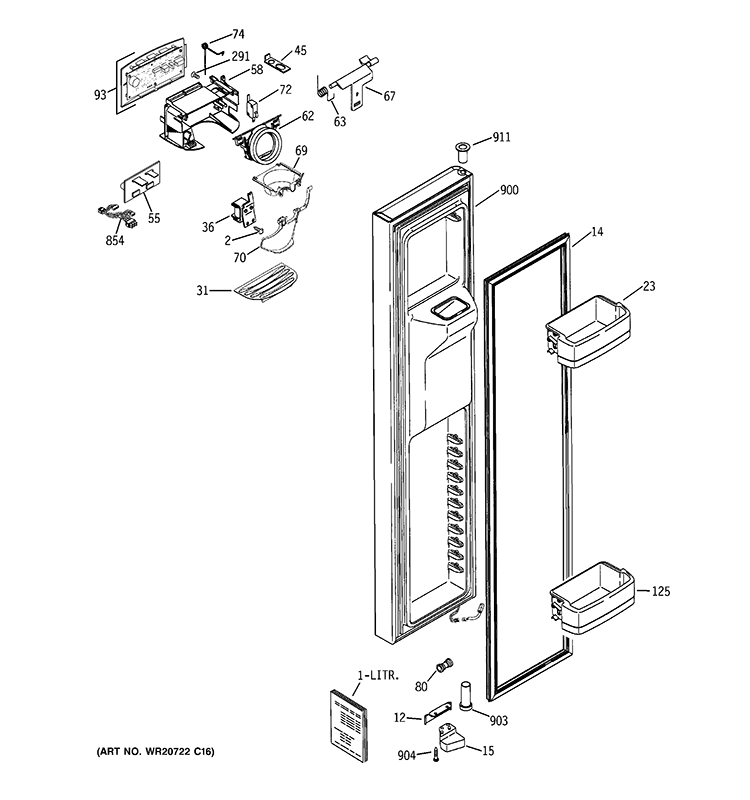 FREEZER DOOR Diagram and Parts List for GCE23LGYDFNB  General Electric Refrigerator